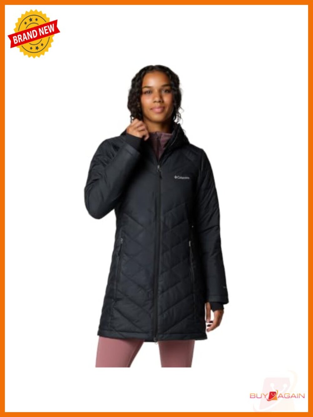Omni-Heat Synthetic Down Long Hooded Jacket Water Resistant Quilted